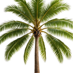 Fototapeta premium A tropical palm tree with lush green fronds, isolated on a black background