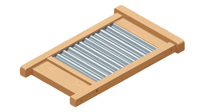 Antique wooden washboard close-up illustration for garment cleaning use