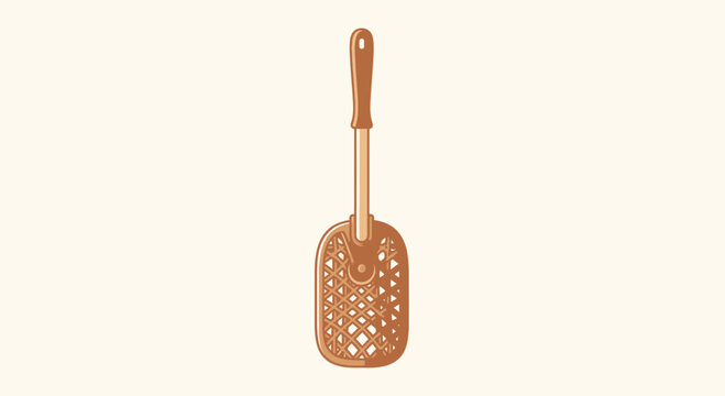 Brown fly swatter cartoon illustration against a light background