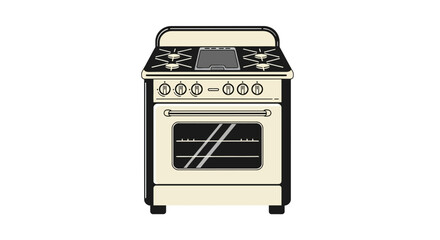 Isolated retro-style gas range stove on white background offering kitchen appliance