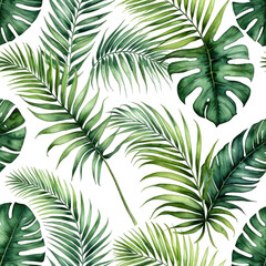 Lush watercolor tropical foliage on black background