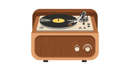 Fototapeta premium Stylish Retro Record Player Illustration with Wooden Aesthetic and Vinyl Disc