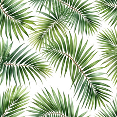 Obraz premium Green palm branches, repeat pattern, seamless texture on black