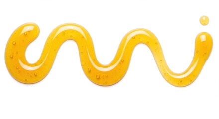 Swirling, golden liquid, possibly honey or syrup, gracefully flows across a pristine white backdrop, showcasing a smooth, glossy texture with tiny bubbles, demonstrating a dynamic, natural aesthetic.