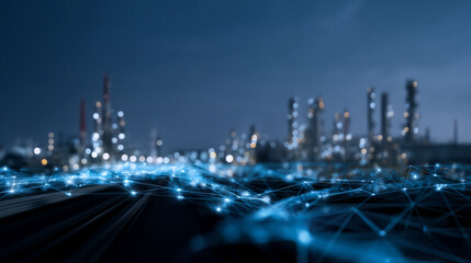 Futuristic factory with glowing network lines, concept of smart industry and digital transformation futuristic factory background, smart industry, digital transformation concept, I