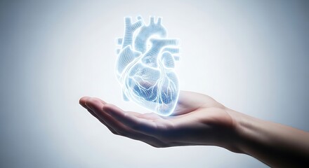 Digital Illustration of a Modern Human Heart in a Hand for Medical and Healthcare Concepts
