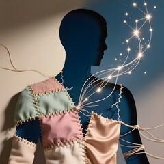 Human silhouette stitched with colorful fabric patches