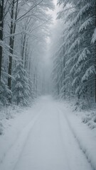 Obraz premium Serene snowy forest path mobile wallpaper