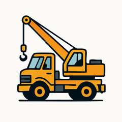 Yellow Construction Crane Truck Icon Vector Illustration