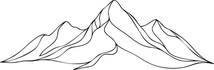 Detailed Line Art Depiction of a Mountain Range 1.
