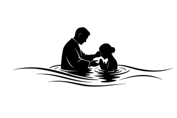 Black Vector Silhouette: Baptism Scene (Adult or Child)	