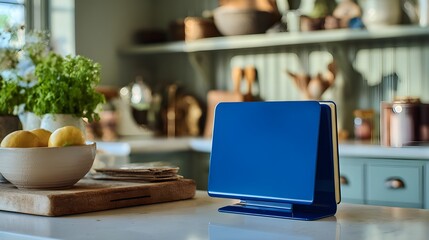 Cobalt blue clipped recipe holder showcasing elegant side profile for stylish contemporary kitchen organization