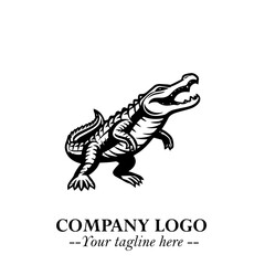 Black and White Crocodile Logo in Minimalist Modern Vector Design for Branding and Creative Identity