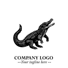 Black and White Crocodile Logo in Minimalist Modern Vector Design for Branding and Creative Identity