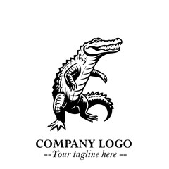 Black and White Crocodile Logo in Minimalist Modern Vector Design for Branding and Creative Identity
