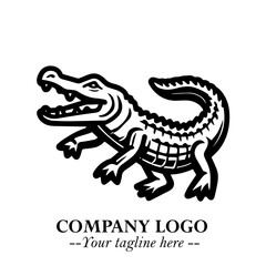 Black and White Crocodile Logo in Minimalist Modern Vector Design for Branding and Creative Identity