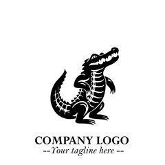 Black and White Crocodile Logo in Minimalist Modern Vector Design for Branding and Creative Identity