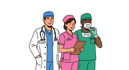 Hospital team. Medical employees in uniform, healthcare workers administrator doctor nurse. Pharmacist clinic staff swanky vector characters