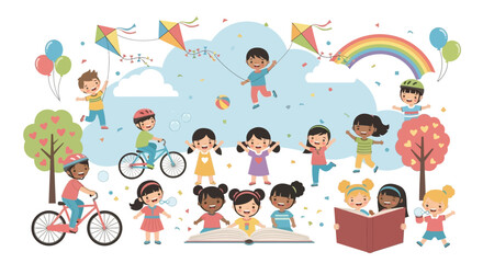 World children's day background. Happy International Children's Day design. November 20. Childrens Day celebration. Template for Poster, Banner, Flyer, Greeting Card, Post. Cartoon Vector illustration