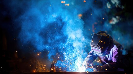 Welding sparks create bright scenes workshop industrial action nighttime close-up craftsmanship in motion