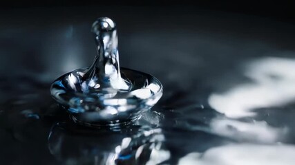 Mesmerizing Liquid Metal Droplet Forming Abstract Sculpture on Dark Surface.