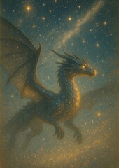 Obraz premium Majestic dragon amidst starry sky.