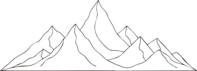 Monochrome Mountain Range Outline with Jagged Peaks.
