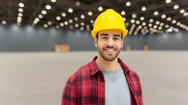 Construction safety training event warehouse professional image indoor setting upbeat perspective workforce empowerment