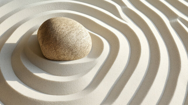 Jardim Zen Japon&ecirc;s com Pedra Redonda na Areia Rasteada