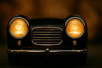 classic car headlight with blur background