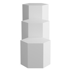 3d Render of 4 hexagon podiums in white color. transparent background.