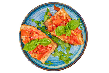 Italian bruschetta with fresh tomatoes, basil, and crusty bread