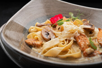 Pasta with chicken mushrooms cheese