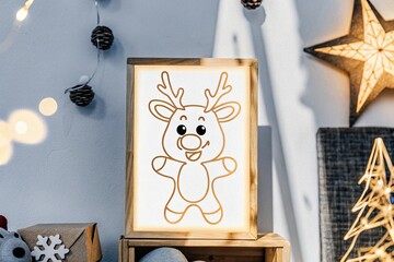 Cute Cartoon Reindeer – Framed Home Decoration