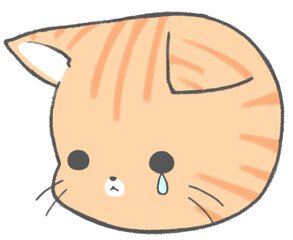 Cute brown tabby cat character icon crying