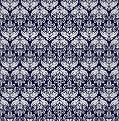 Elegant Damask Seamless Pattern – Luxury Vintage Floral Ornament Background in cream and dark blue color