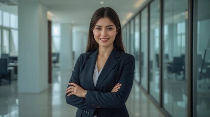 Confident businesswoman portrait standing in modern office