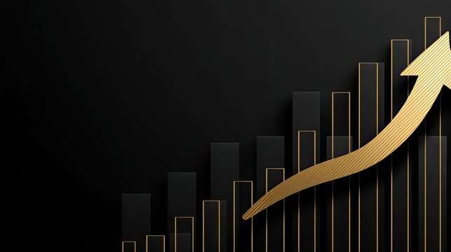 Gold Arrow and Bar Graph Representing Business Growth Success
