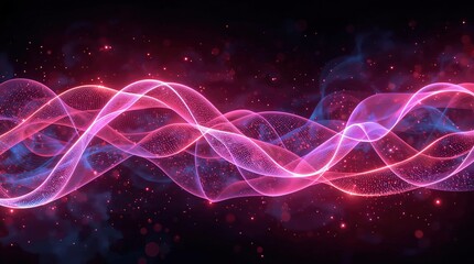 Obraz premium Neon pink blue abstract flowing waves particles background