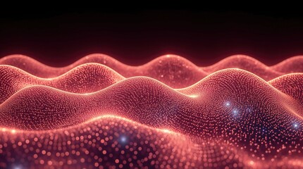 Abstract red particle waves dynamic digital technology background