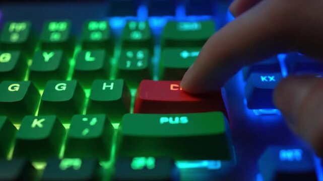 Typing Ctrl Key : Close-up of a hand pressing the Ctrl key on a illuminated keyboard, a visual representation of modern technology and digital interactions