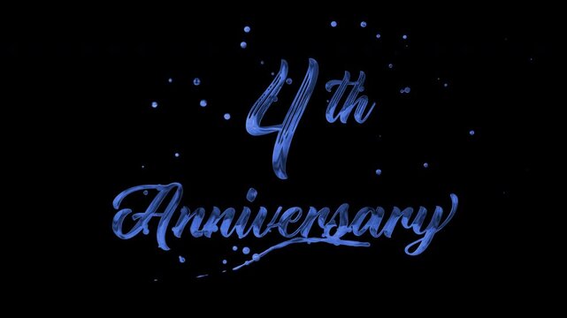 4th anniversary text animation in blue metallic effect. suitable for celebrating special occasions, invitations, anniversary cards and social media. Includes alpha channel for any background.