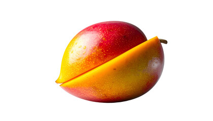 Ripe, sliced mango against a black background, vibrant colors