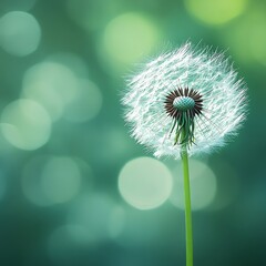 Delicate Dandelion Seed Head Dissolving in the Wind on a Soft Green Background   high resolution   for isolate image