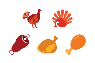 Thanksgiving food icons featuring turkeys and meat