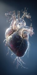 Detailed illustration of a human heart showcasing detailed anatomy, cardiovascular system, biological structure, and medical visualization for health and science education