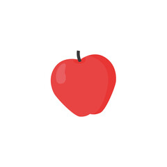 A simple, flat vector illustration of a bright red apple with a small brown stem, isolated on a clean white background.