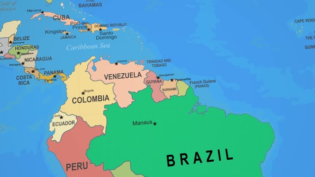 French Guiana Colorful 2D Animated Political Map Zooming Into South America