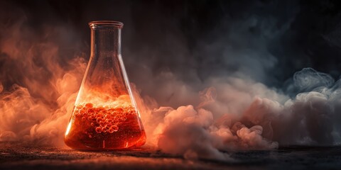 Professional laboratory science experiment with chemical flask, research equipment, chemistry setup, scientific glassware, and educational science tools for research and learning