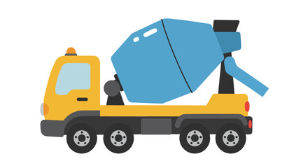 Naklejka premium Cartoon Cement Mixer Truck with Blue Drum and Yellow Cab.